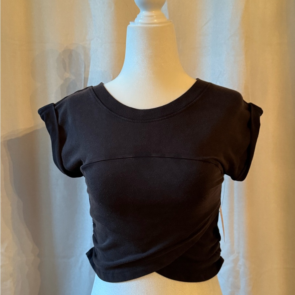 FP Movement by Free People Black Short Sleeve Twist Crop Top
